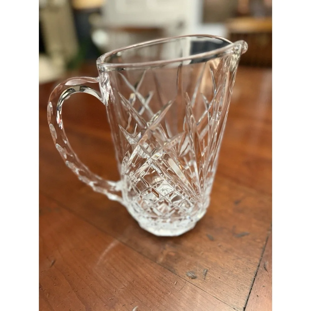 Masquerade by Cristal D'Arques Blown‎ Cut Glass Pitcher Textured Handle 50 Oz